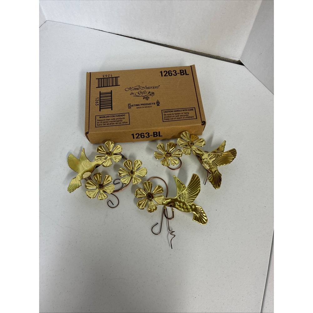 Home Interiors & Gifts Gold Hummingbird Flower Metal Wall Decor Set 3 1263-BL